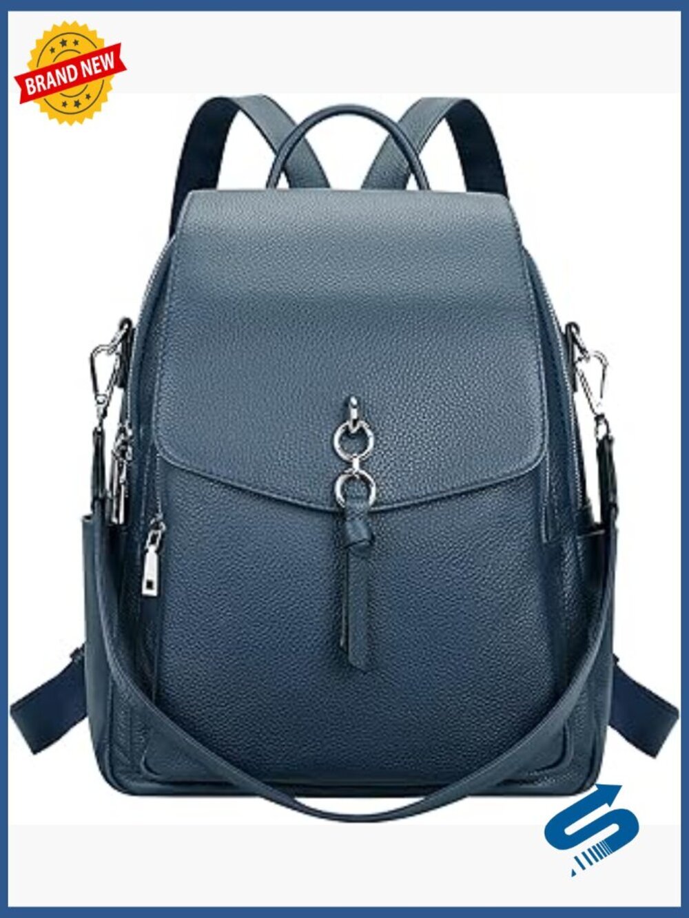 Convertible Genuine Leather Backpack Purse Shoulder Bag Flap Top